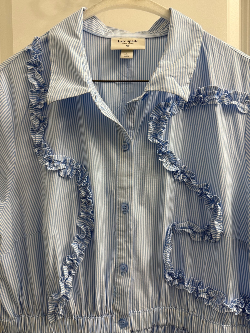 Light Blue Ruffle-Trim Button-Front Midi Dress - Picture 5 of 8